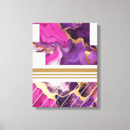 Luxe Paarse, roze en gouden marmer Canvas Afdruk
