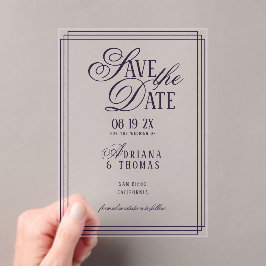 Luxe Paarse Trouw Save The Date Acryl Uitnodigingen