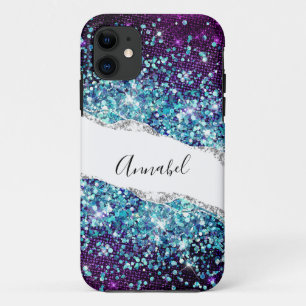 Luxe paarse zilveren agaat & blauwe glitter aangep Case-Mate iPhone case
