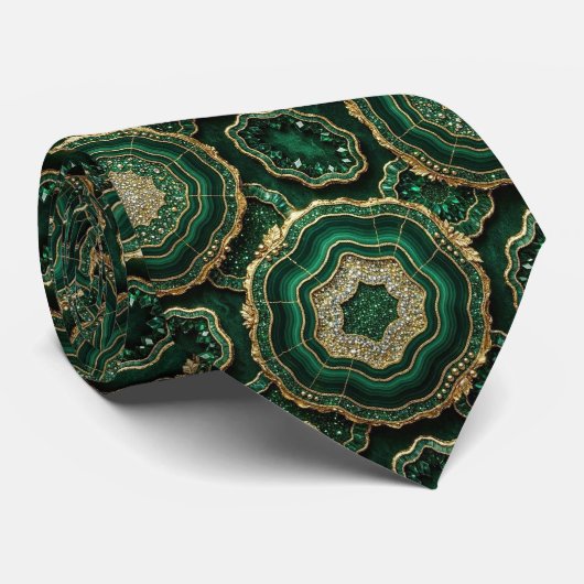 Luxe Pakketdas | Bosgroen Gouden Geode Nekdas Stropdas (Opgerold)