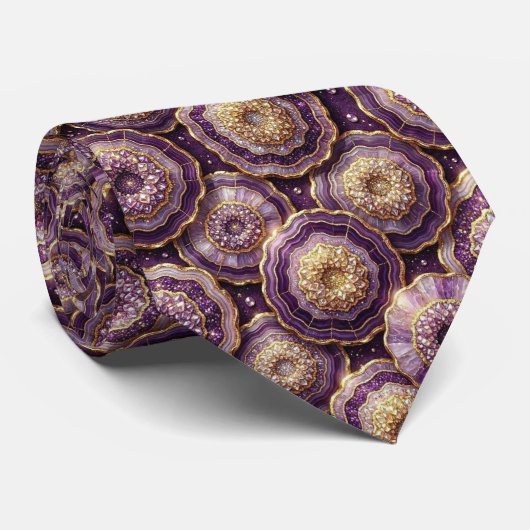 Luxe Pakketdas | Diep Pruim + Gouden Geode Nekdas Stropdas (Opgerold)