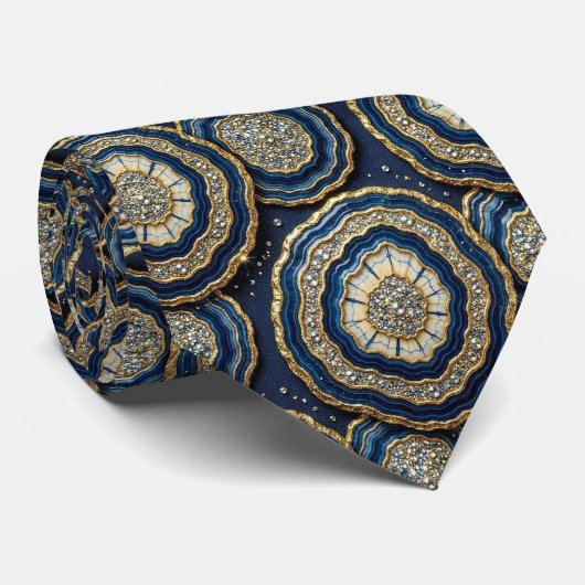 Luxe Pakketdas | Navyblauw + Gouden Geode Nekdas Stropdas (Opgerold)