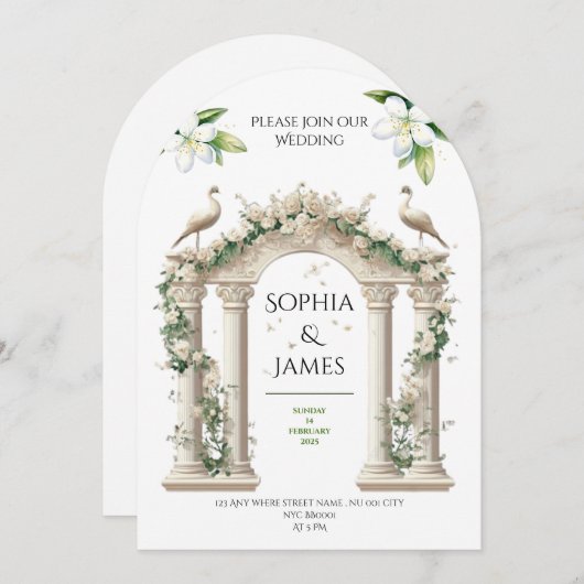Luxe Paleis Arch Bloemen bruiloft uitnodiging (Voorkant / Achterkant)