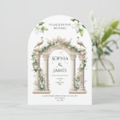 Luxe Paleis Arch Bloemen bruiloft uitnodiging (Staand voorkant)