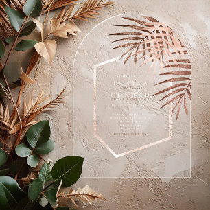 Luxe Palmblad Trouw Terracotta ID956 Acryl Uitnodigingen