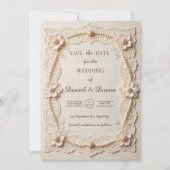 Luxe Parel Kant Elegante Trouw Save The Date (Voorkant)