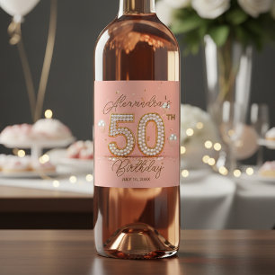 Luxe Parel Zacht Roze Goud 50ste Verjaardag  Wijn Etiket