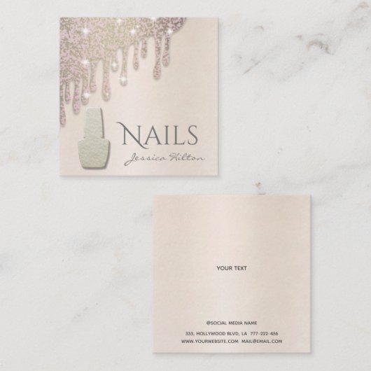Luxe parelbruine patina druppelt op Nail salon Vierkante Visitekaartje (Voorkant / Achterkant)