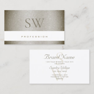 Luxe parelgrijze slangpatroon met monogram visitekaartje