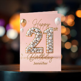 Luxe parels en gouden accenten 21e verjaardag kaart