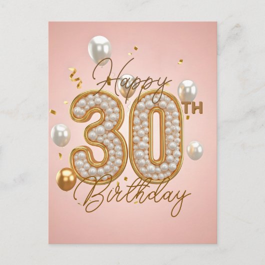Luxe Parels en Gouden Accenten 30e Verjaardag Briefkaart (Voorkant)