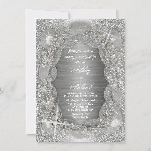 Luxe parels folie zilver vrouwelijk sprankelend gl kaart (Achterkant)