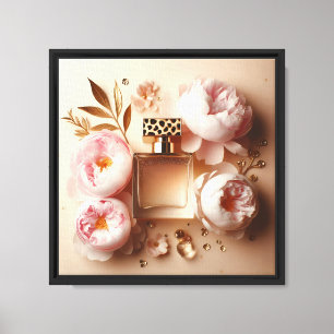 Luxe parfum & pioen muurkunst – Elegante bloem Canvas Afdruk