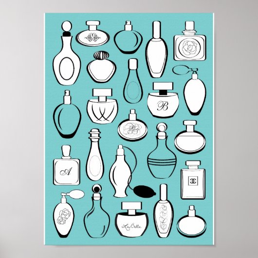 Luxe parfums, omlijst afdrukken - blauw poster (Voorkant)