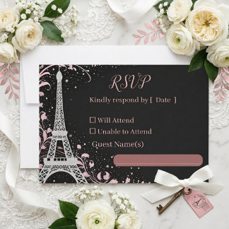 Luxe Parisiaanse Roze Roze Zilveren Glitter Bruilo RSVP Kaartje