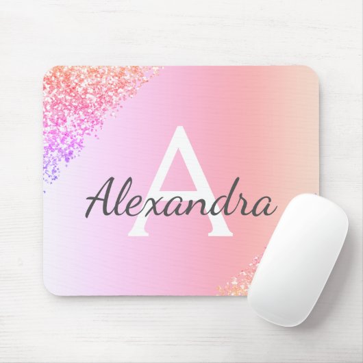 Luxe pasta Sparkle Glitter Monogram Naam Muismat (Met muis)