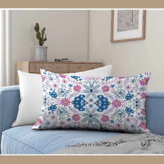 Luxe Pastel Blauw Roze Bloem Interieurontwerp Kussen