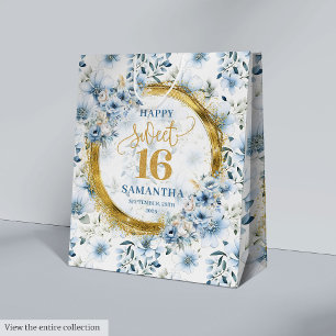 Luxe Pastel Blauw Sweet 16 Gouden Glitter Party Ba Medium Cadeauzakje