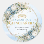 Luxe Pastel Blue Gold Greenery Quinceañera Sticker (Voorkant)