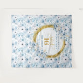 Luxe Pastel Blue Sweet 16 Gold Glitter Achtergrond Wandkleed (Voorkant (horizontaal))