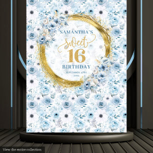 Luxe Pastel Blue Sweet 16 Gold Glitter Achtergrond Wandkleed