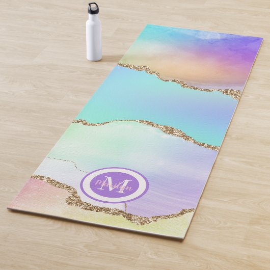 Luxe pastel gouden agaat faux glitter yoga mat (In situ)