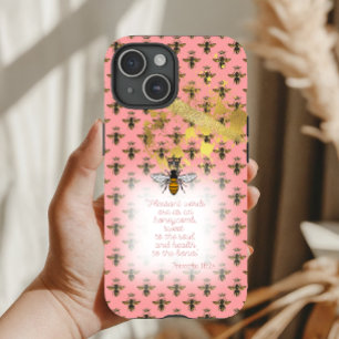 Luxe Pastel Koraal Gouden Bij Raster Gelovige Koni iPhone 15 Case