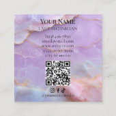 Luxe Pastel Marmeren Wimperkunstenaar QR-code Vierkante Visitekaartje (Achterkant)