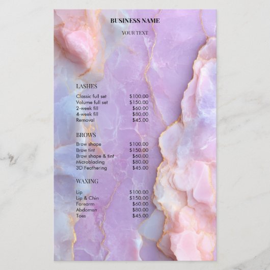 Luxe Pastel Marmeren Wimpers Ar Salon Prijslijst M Flyer (Voorkant)