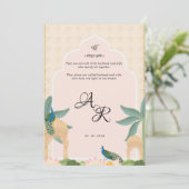 Luxe pastel Mughal thema uitnodiging kaart Sikh (Staand voorkant)