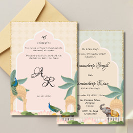 Luxe pastel Mughal thema uitnodiging kaart Sikh