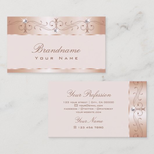 Luxe Pastel Roos Goud  Sparkle Diamonds Visitekaartje (Voorkant / Achterkant)
