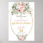 Luxe Pastel Roze Bloem 15e Welkomstbord Poster (Voorkant)