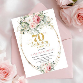 Luxe Pastel Roze Bloem 70e Verjaardagsuitnodiging Kaart