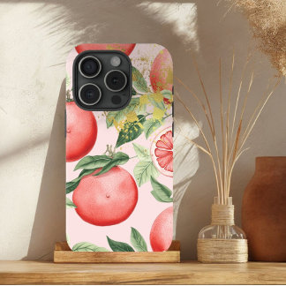 Luxe Pastel Roze en Goud Grapefruit Trellis iPhone 15 Case