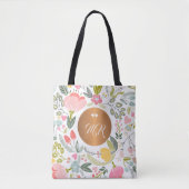 Luxe pastel roze floral kopermonogram wit tote bag (Voorkant)