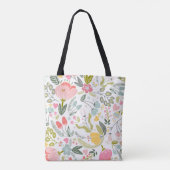 Luxe pastel roze floral kopermonogram wit tote bag (Achterkant)