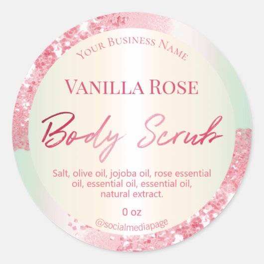 Luxe Pastel Roze Glitter Body Scrub Labels (Voorkant)