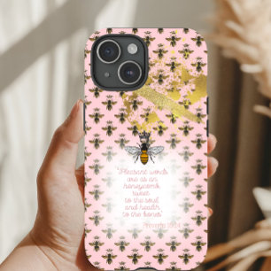 Luxe Pastel Roze Gouden Bij Raster Bijbel Koningin iPhone 15 Case