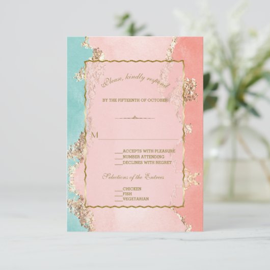 Luxe Pastel Waterverf Goud Folie Bruiloft RSVP (Staand voorkant)