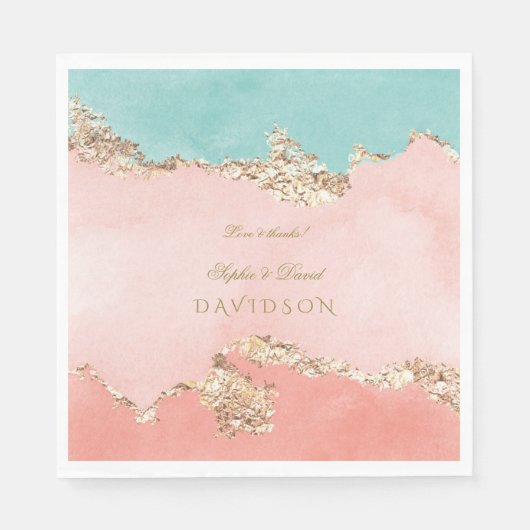 Luxe Pastel Waterverf Goud Folie Bruiloft Servet (Voorkant)