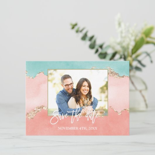 Luxe Pastel Waterverf Goud Folie Save The Date (Staand voorkant)