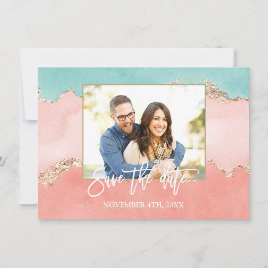 Luxe Pastel Waterverf Goud Folie Save The Date (Voorkant)
