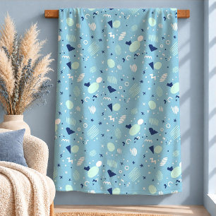 Luxe Pastelblauwe Abstract Memphis Dekbedovertrek Sherpa Deken