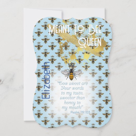 Luxe Pastelblauwe Bij Grid Koningin Goud Kaart (Voorkant)