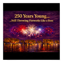 Luxe Patriottische Vuurwerk Over Water Print