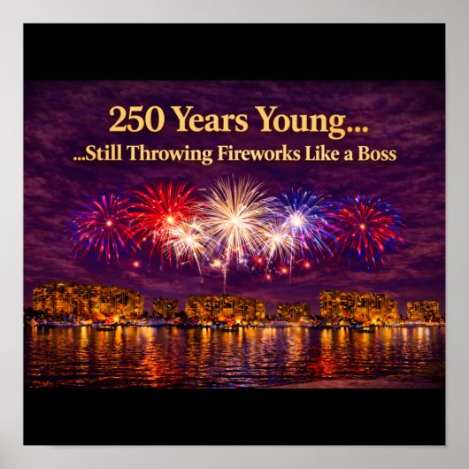 Luxe Patriottische Vuurwerk Over Water Print (Voorkant)