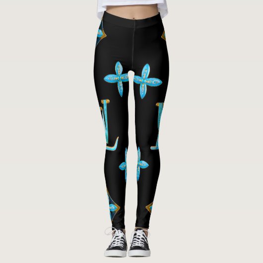 Luxe Patroon Leggings Blue Gold (Voorkant)