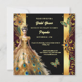 Luxe pauw balgons veer goud zwart chic feestdagenkaart (Voorkant)