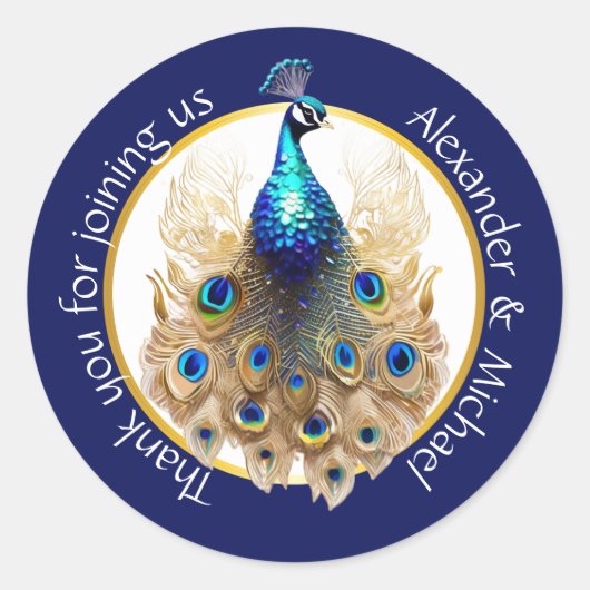 Luxe pauw blauw goud dank u 5D chique Ronde Sticker (Voorkant)